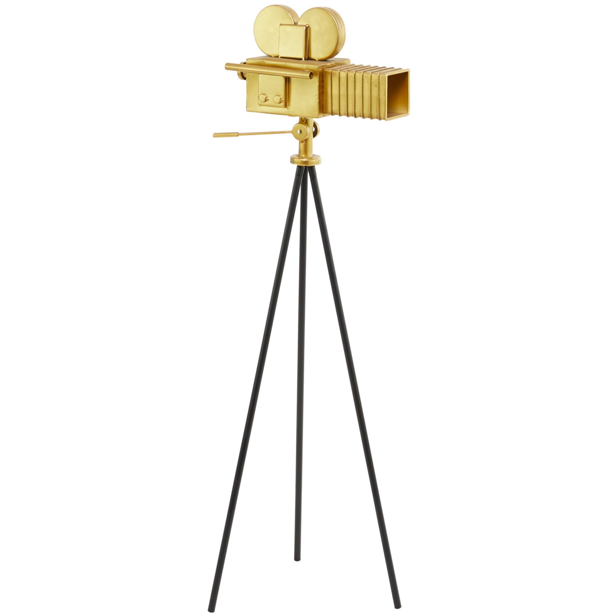 43" Gold Colored Metal Camera with Tripod Film Sculpture